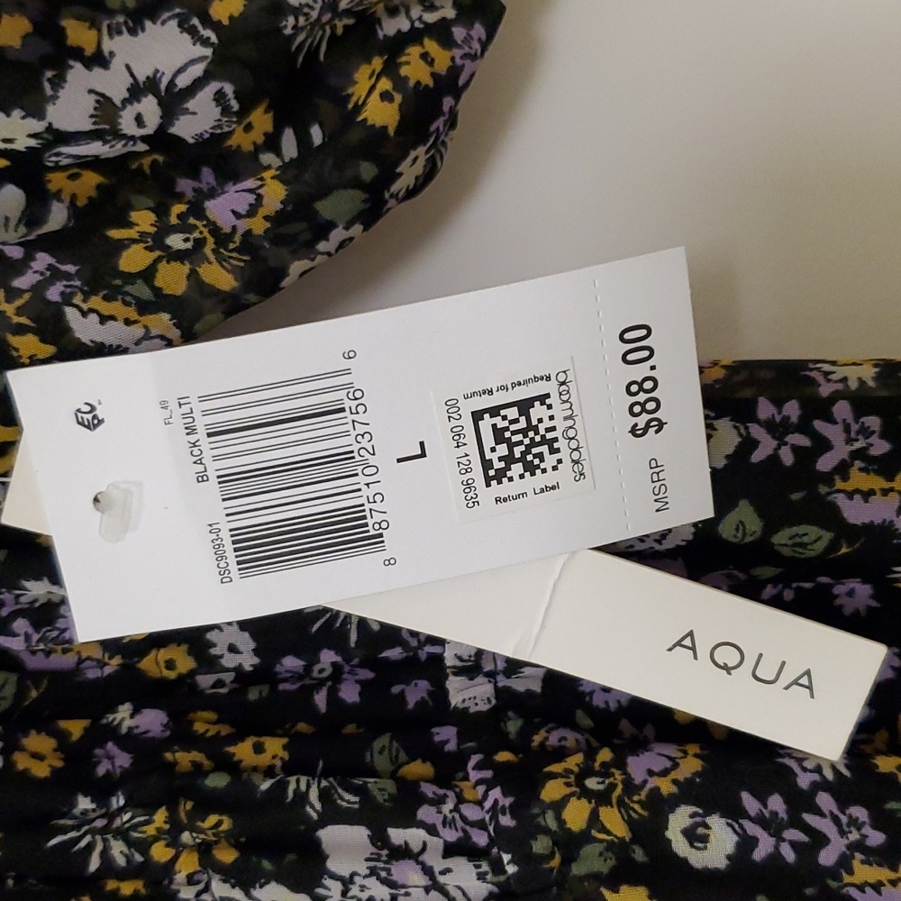 NWT Aqua Puffsleeve Boho Floral & Paisley Peasant Mid Length Multi Color Sz L - Picture 7 of 17